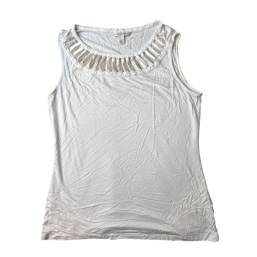 Banana Republic Tank Top Womens M‎ White Cocoon Pleated Lattice Neck 415975-03